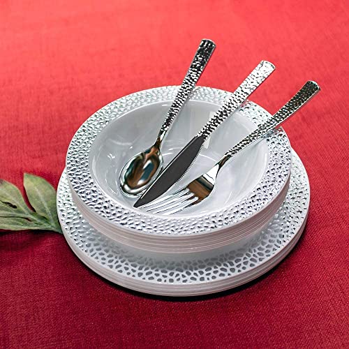 Lillian Tablesettings Plastic Cutlery Silverware Extra Heavyweight Disposable Flatware, Full Size Cutlery Combo, 32 Forks, 32 Knifes, 32 Spoons, Value Pack 96 Count