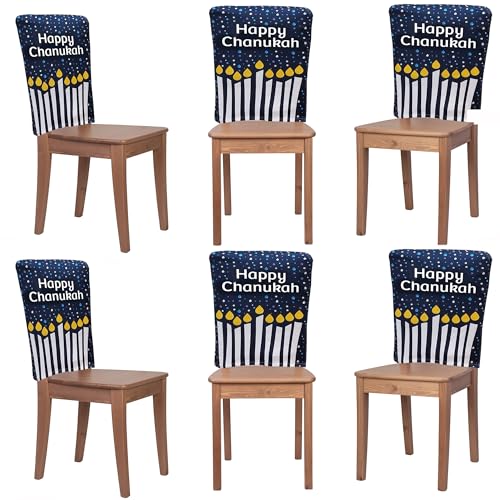 Zion Judaica Hanukkah Décor Chair Covers Stretch Micro-Fiber Set of 6 Chanukah Themed Chair Covers Fits Most Chairs and Armchairs Chanukah Party Decorations