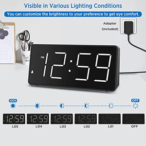 Peakeep Digital Clock, Alarm Clock for Bedrooms - Large Big Numbers 5 Dimmers for Seniors, Battery Backup Loud Alarm Clock with USB Charger Port (Black with White Digits)