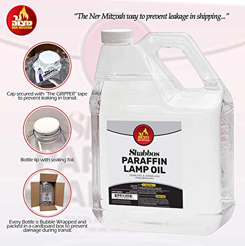 1 Gallon Paraffin Lamp Oil - Clear Smokeless, Odorless, Clean Burning Fuel for Indoor and Outdoor Use - Shabbos Lamp Oil, by Ner Mitzvah