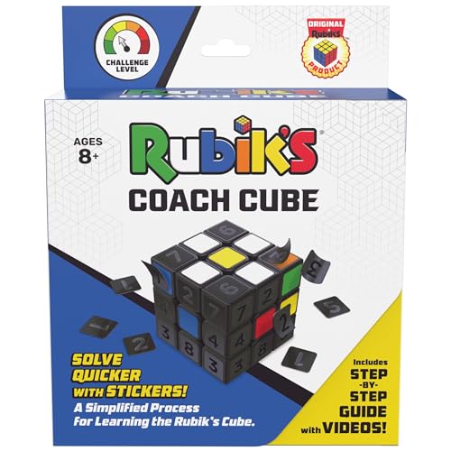 Rubik’s Coach Cube, Learn to Solve 3x3 Cube with Stickers, Guide, & Videos | Stress Relief Fidget Toy | Adult Toy Fidget Cube | for Ages 8 and up