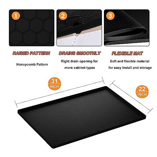 Under Kitchen Sink Mats and Protectors 31x22 Under Sink Drip Tray Kitchen Cabinet Liner Holds Over 2.2 Gallons for Kitchen Bathroom Pet Mat(Black)