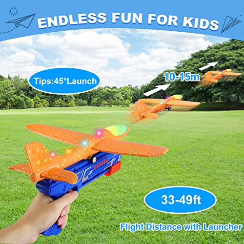 Fuwidvia 3 Pack Airplane Launcher Toys, 13.2'' LED Foam Glider Catapult Plane Toy for Boys, 2 Flight Modes Outdoor Flying Toys Birthday Gifts for Boys Girls 4 5 6 7 8 9 10 11 12 Year Old