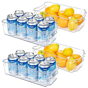 HOOJO Refrigerator Organizer Bins - 4pcs Clear Plastic Bins For Fridge, Freezer, Kitchen Cabinet, Pantry Organization, BPA Free Fridge Organizer, 12.5" Long-Medium, Clear