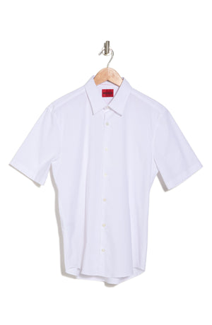 HUGO Ermino Short Sleeve Stretch Cotton Button-Up Shirt, Alternate, color, OPEN WHITE