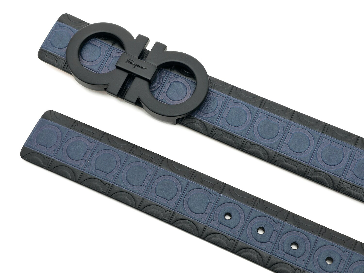 Salvatore Ferragamo Stripe Logo Embossed Men's Leather Belt