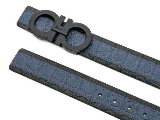 Salvatore Ferragamo Stripe Logo Embossed Men's Leather Belt