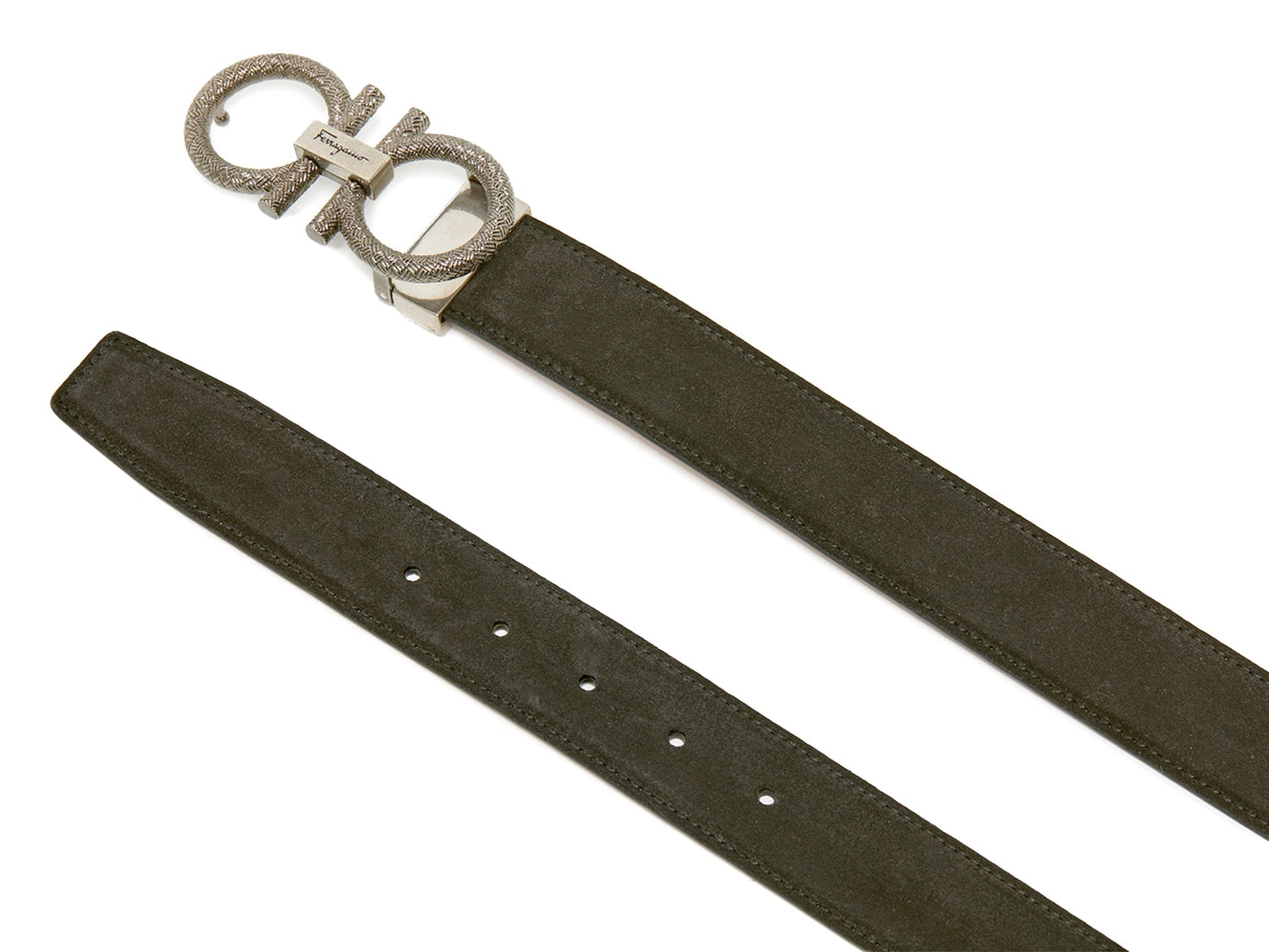 Salvatore Ferragamo Textured Logo Men's Suede Belt