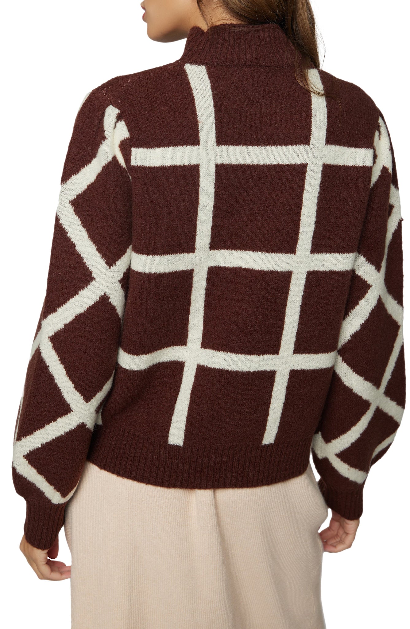 LOST + WANDER Off the Grid Sweater, Alternate, color, DK BROWN GRID