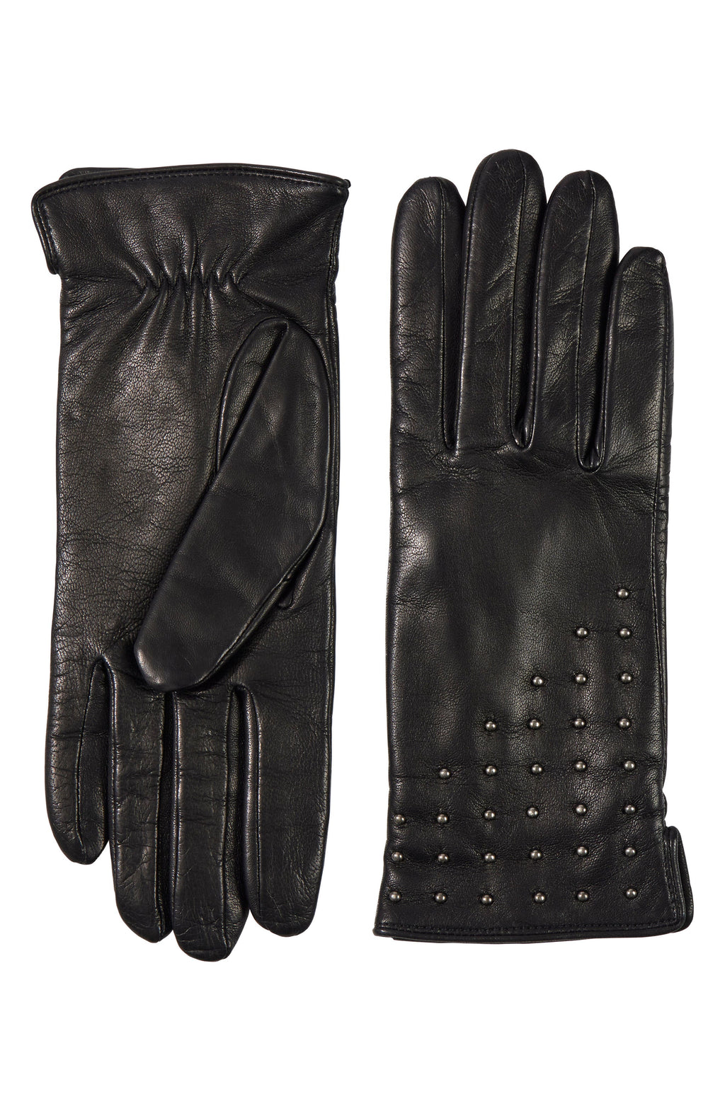 Bruno Magli Bias Studded Leather Gloves, Main, color, BLACK