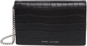 MARC JACOBS Party On a Chain Croc Embossed Leather Shoulder Bag, Main, color, BLACK