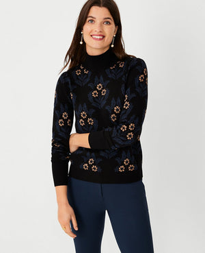 Image 1 of 5 - Floral Jacquard Shimmer Sweater