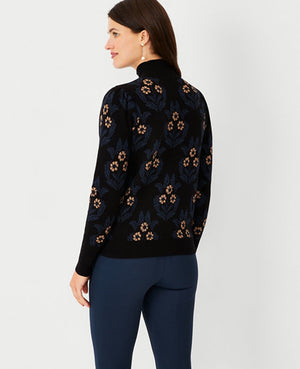 Image 2 of 5 - Floral Jacquard Shimmer Sweater