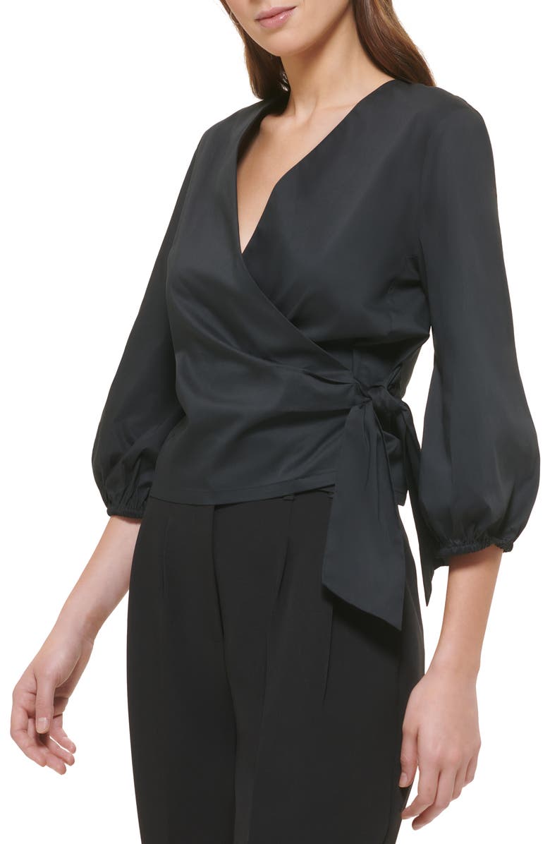 DKNY Balloon Sleeve Poplin Wrap Blouse