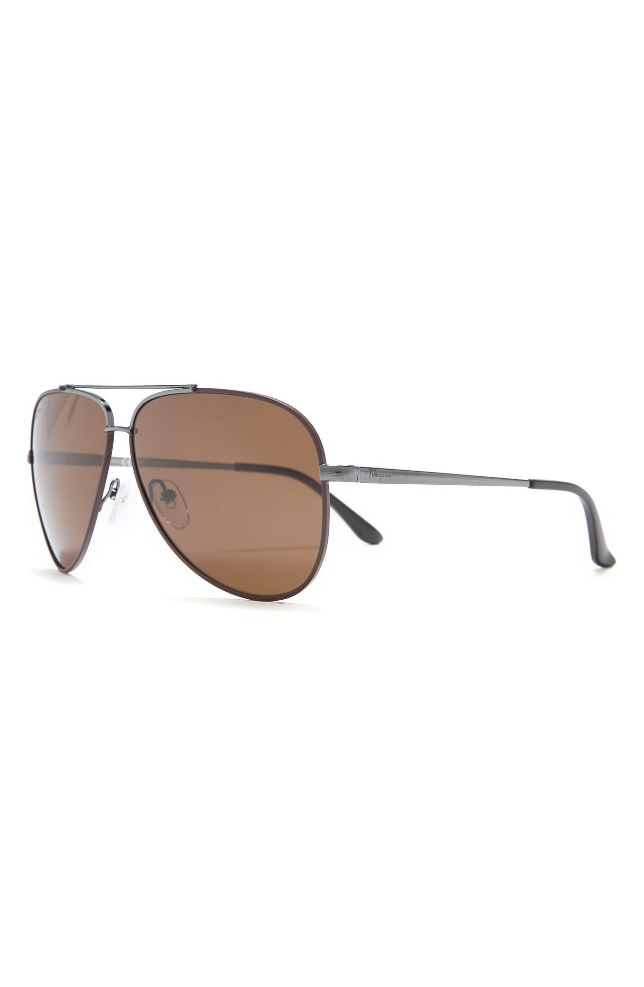 FERRAGAMO Salvatore Ferragamo 60mm Aviator Sunglasses, Alternate, color, GNMTL CHOC