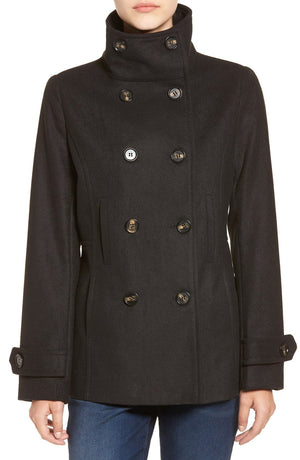 THREAD & SUPPLY Double Breasted Peacoat, Alternate, color, BLACK