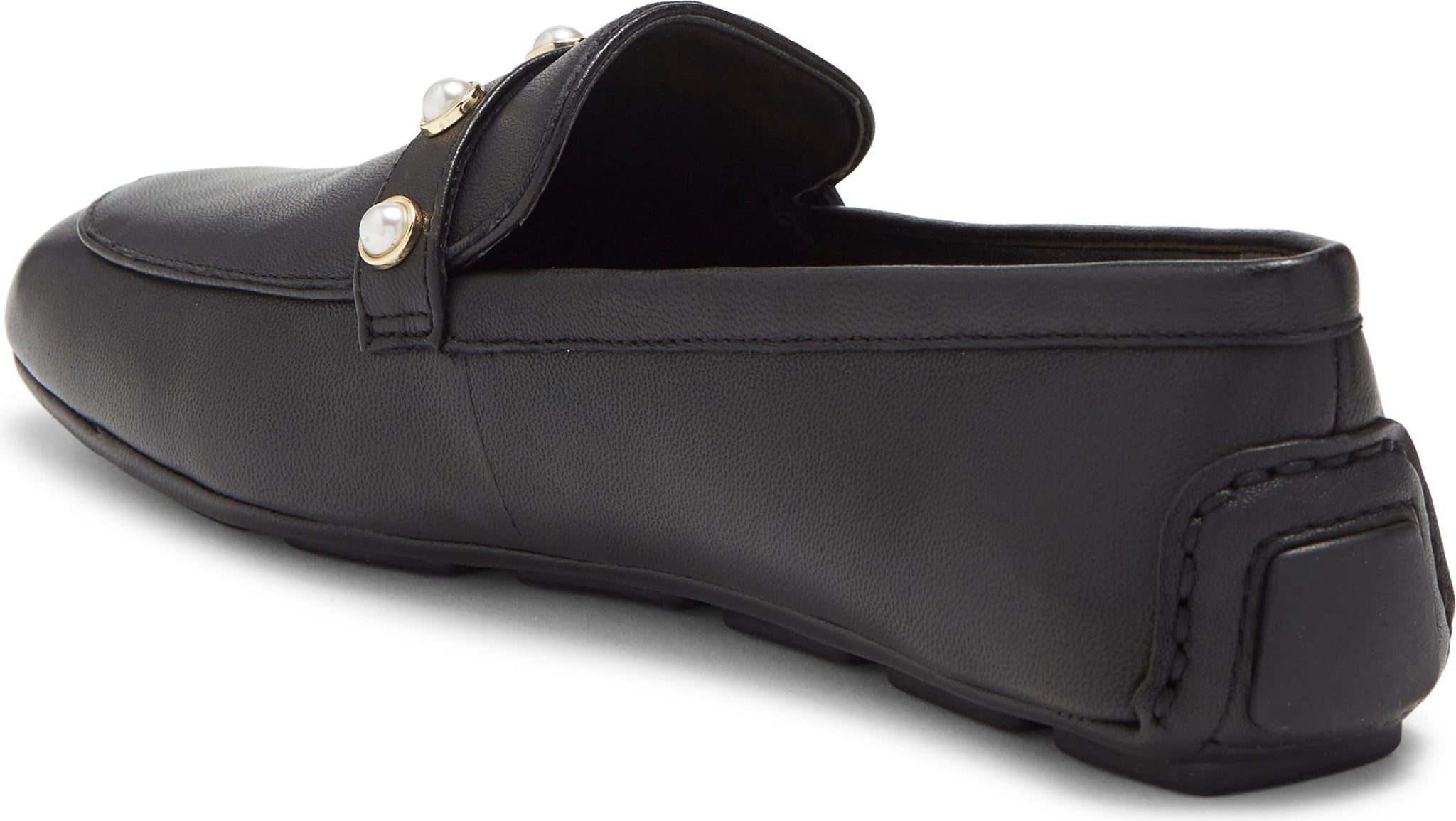 Stuart Weitzman Imitation Pearl Driving Loafer, Alternate, color, BLACK