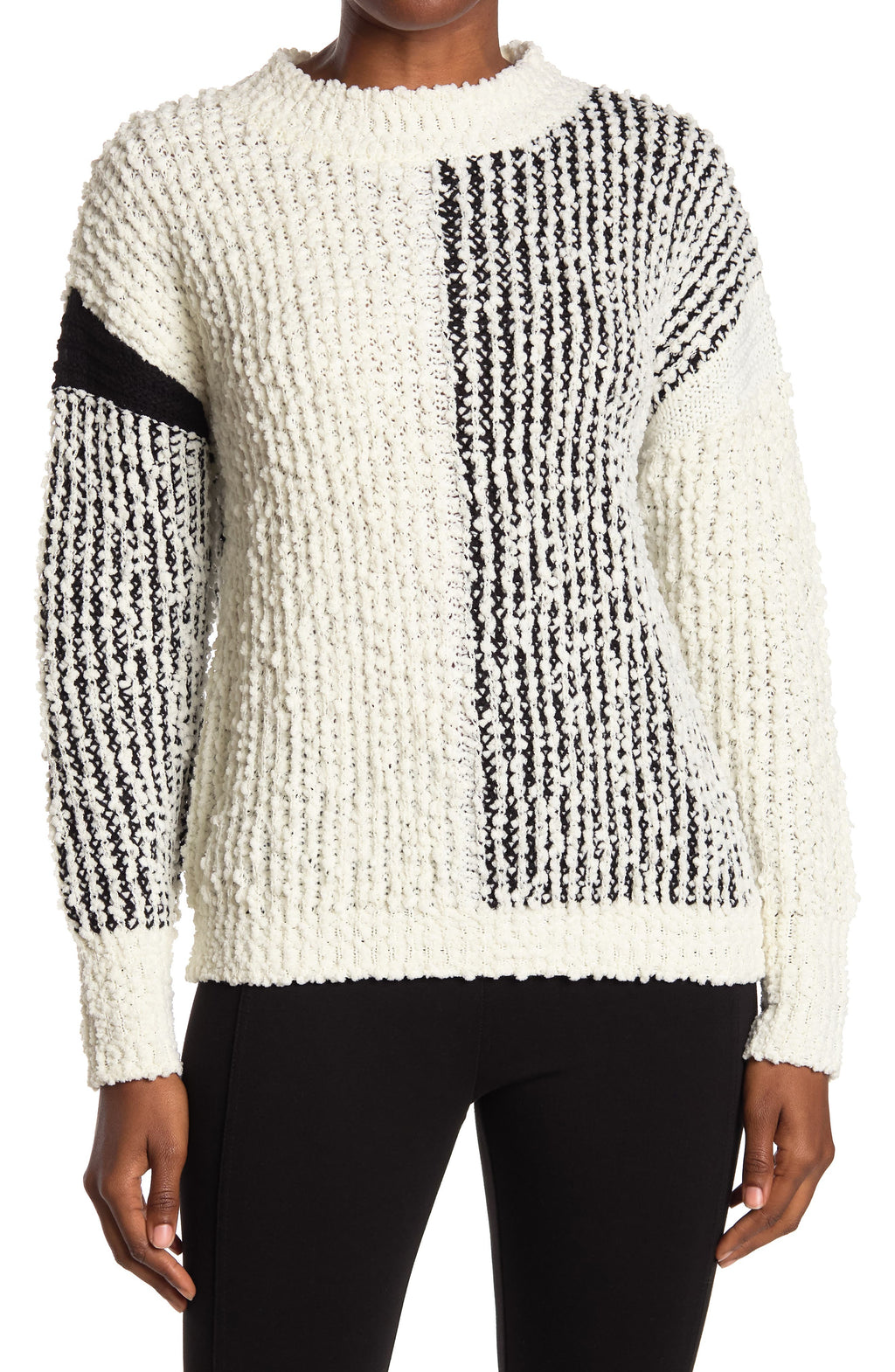 BOBEAU Colorblock Boucle Knit Pullover Sweater, Main, color, IVORY/ BLACK