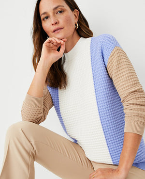 Image 3 of 4 - Colorblock Textured Mock Neck Sweater