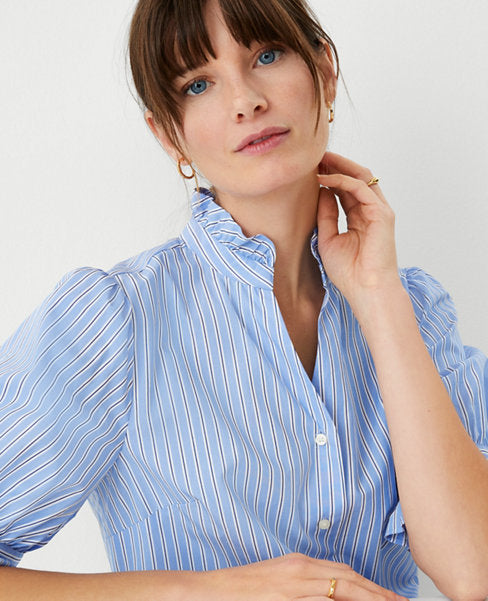 Image 3 of 4 - Stripe Ruffle Button Top