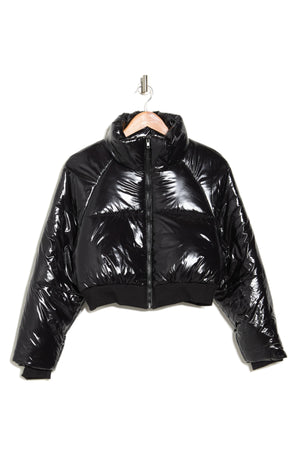ELODIE Glossy Crop Puffer Jacket, Alternate, color, BLACK