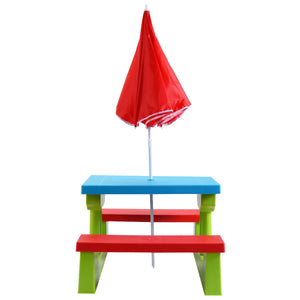 image 7 of Costway 4 Seat Kids Picnic Table w/Umbrella Garden Yard Folding Children Bench Outdoor