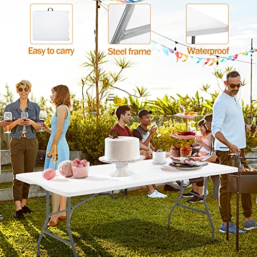 ANJONG ANJ 6FT Folding Table Portable Plastic Folding Utility Folding Table Plastic Dining Table Indoor Outdoor Camping, picnics and Parties
