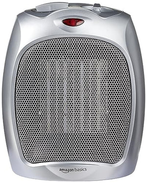 Amazon Basics 1500W Ceramic Personal Heater with Adjustable Thermostat, Silver