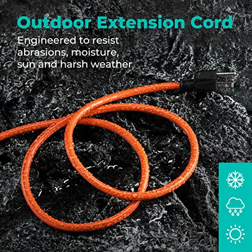 KMC 25ft Outdoor Extension Cord, 25-Foot 16/3 Weatherproof Indoor/Outdoor Extension Cable, Flexible SJTW 16-Gauge Pure Copper Wire, Durable Vinyl Jacket, UL/ETL Certified, 13A 1625W, Orange