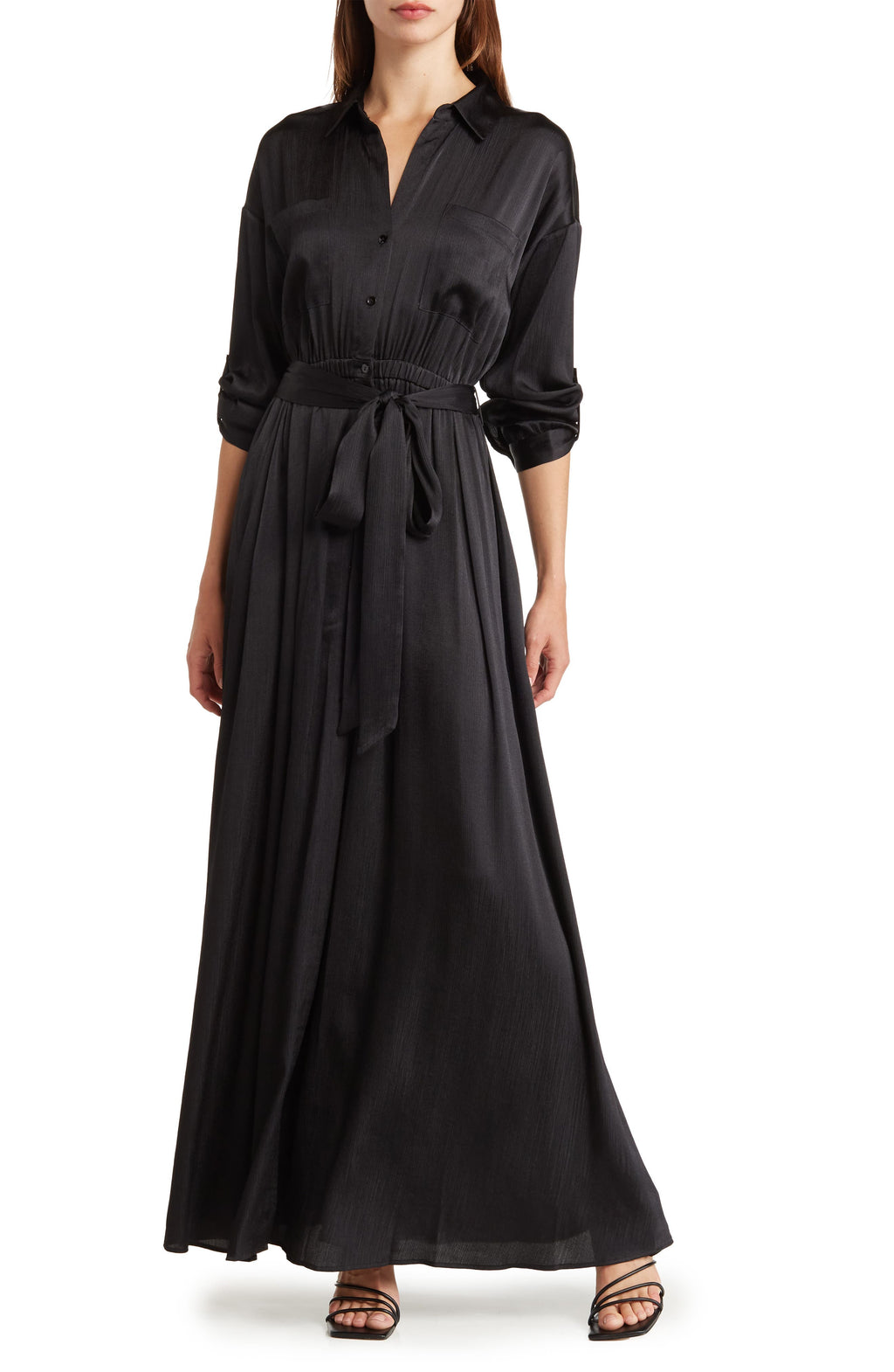 L'AGENCE Cammi Long Shirtdress, Main, color, BLACK