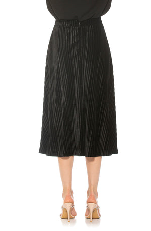 ALEXIA ADMOR Alania Pleated Velvet Midi Skirt, Alternate, color, BLACK