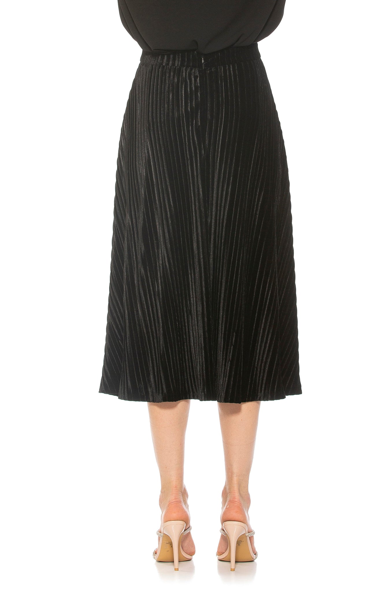 ALEXIA ADMOR Alania Pleated Velvet Midi Skirt, Main, color, BLACK