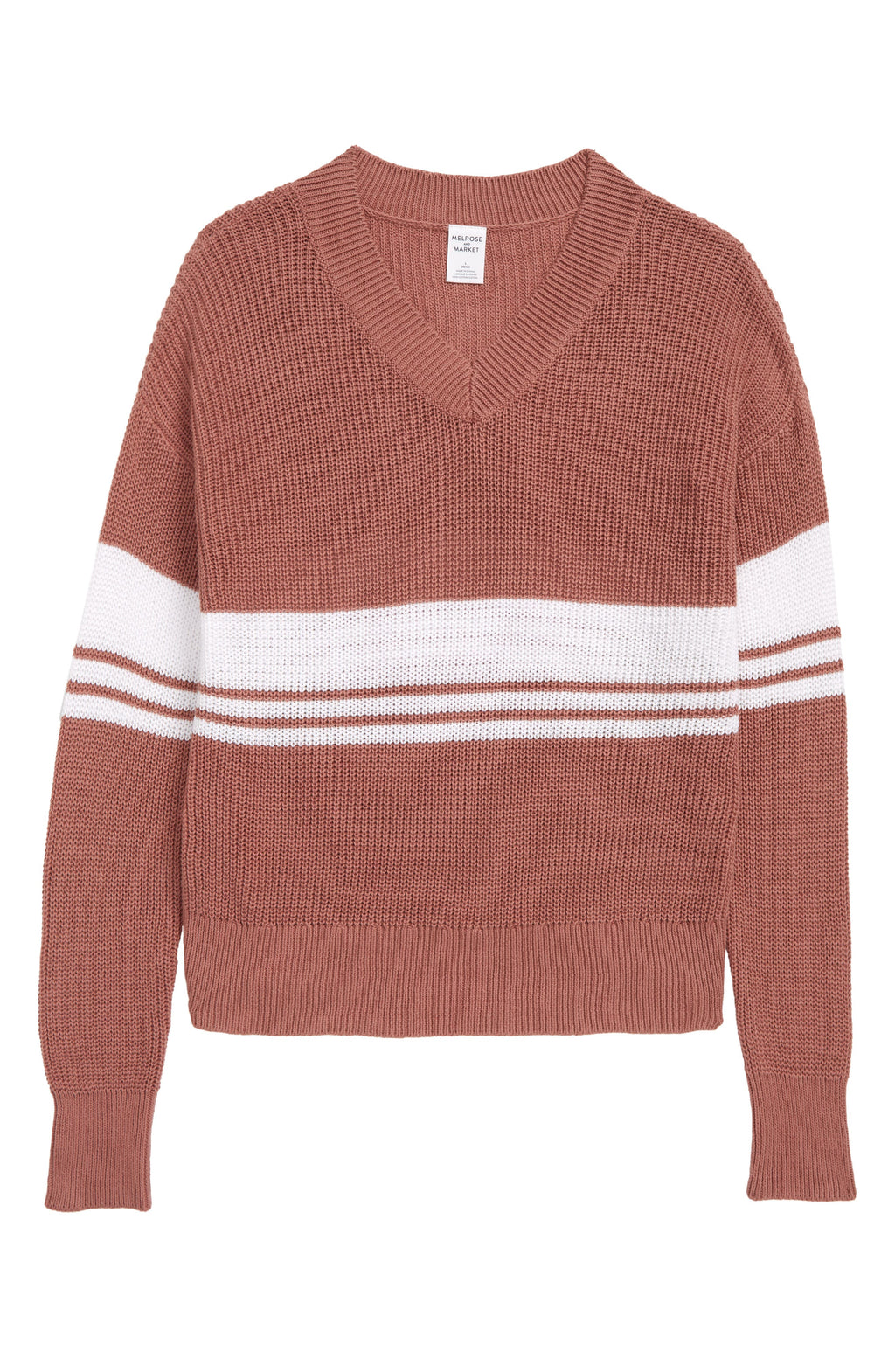 MELROSE AND MARKET Kids' Varsity Sweater, Main, color, TAN BURLWOOD TRIPLE STRIPE