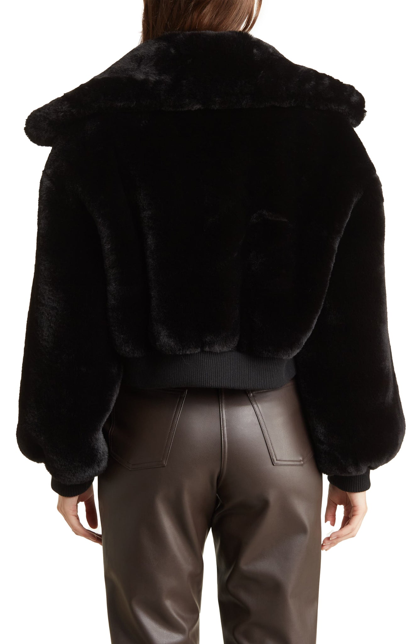 AZALEA WANG Faux Fur Bomber Jacket, Alternate, color, BLACK