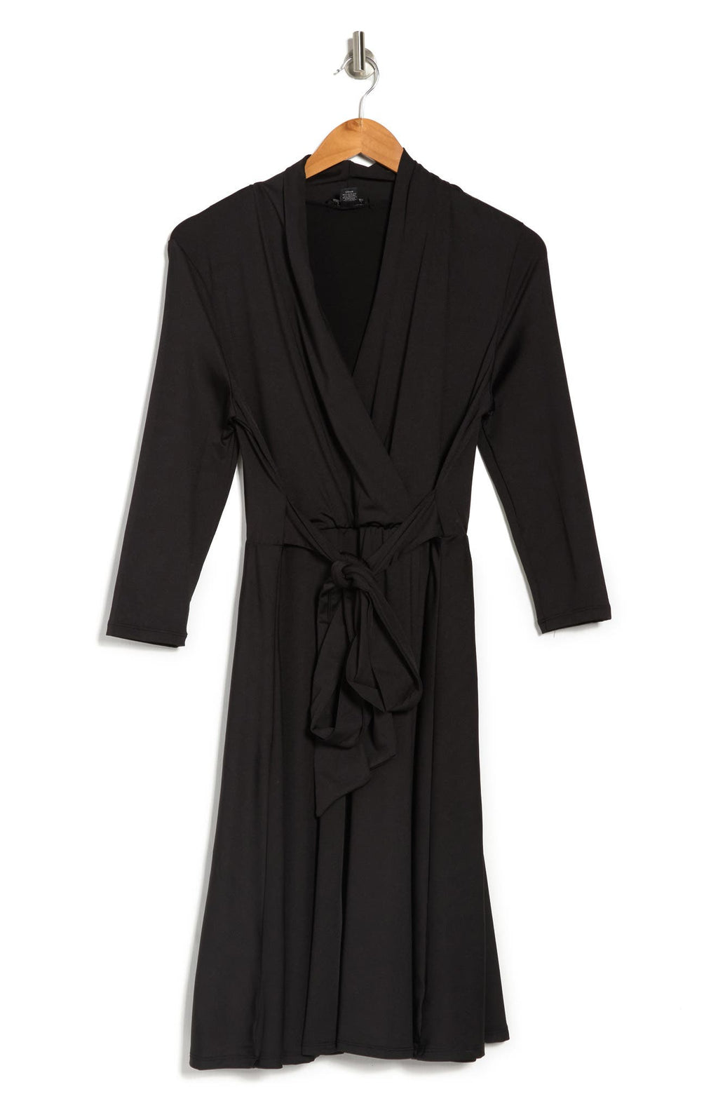 LOVE BY DESIGN Prescott Three-Quarter Sleeve Faux Wrap Dress, Alternate, color, BLACK