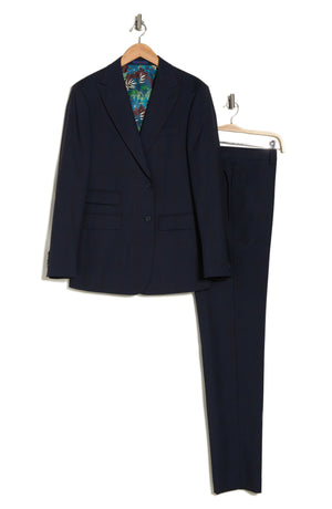 English Laundry Plaid Trim Fit Peak Lapel Two-Piece Suit, Alternate, color, Black