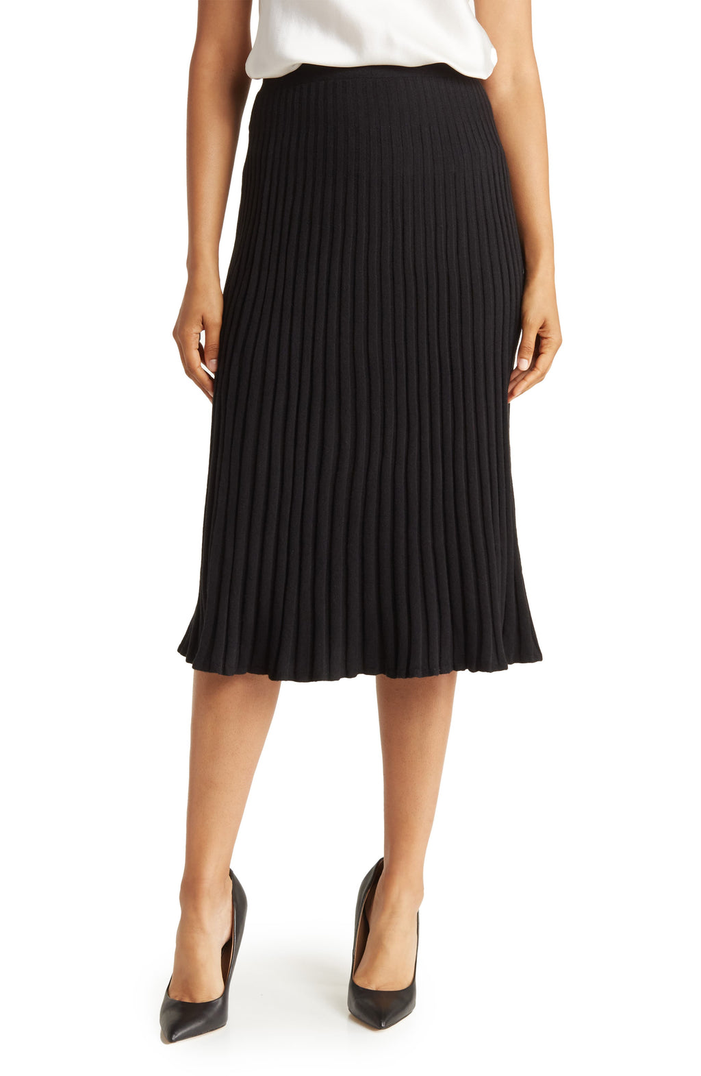 T TAHARI Ribbed Sweater Skirt, Main, color, BLACK