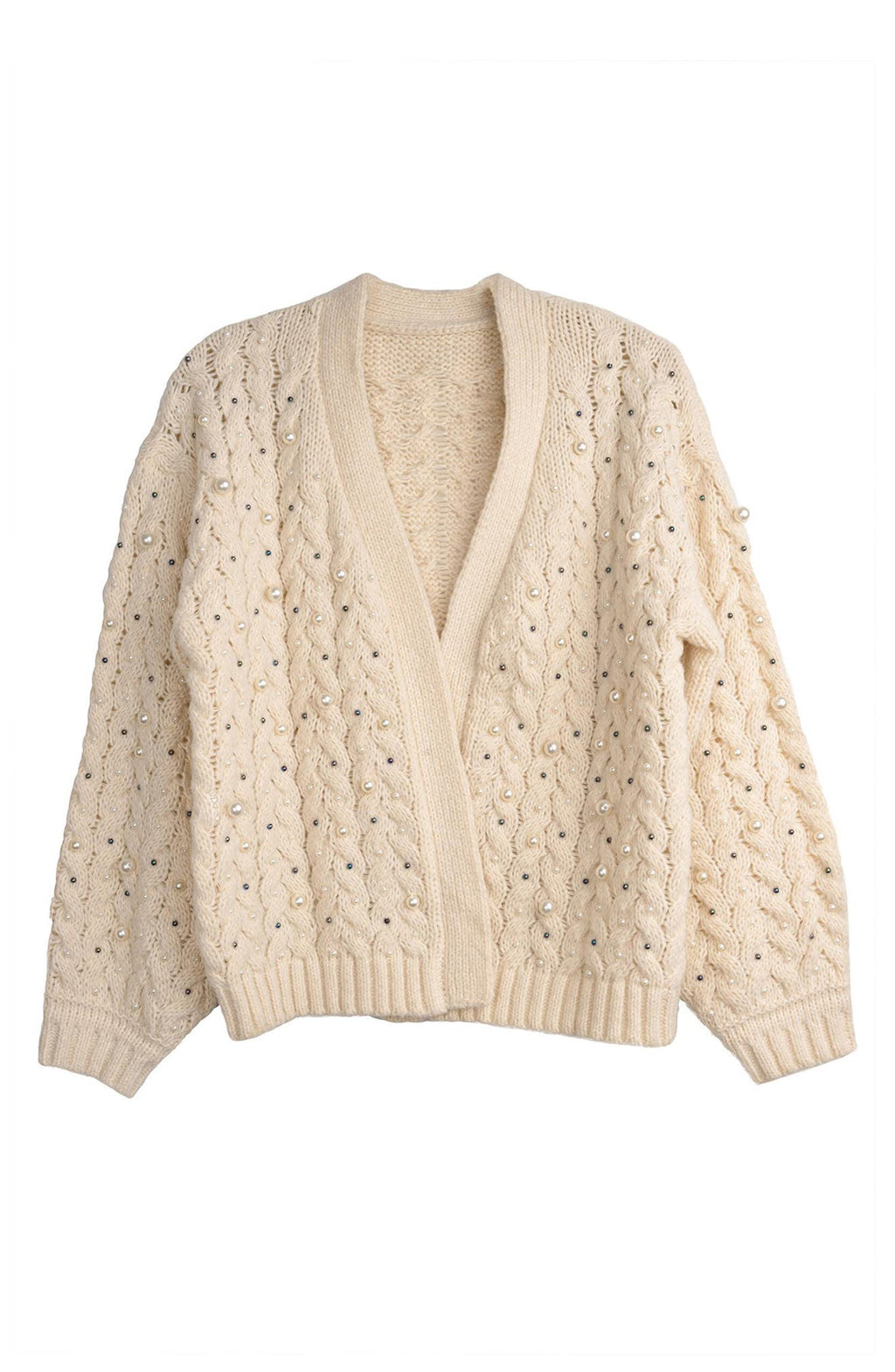 SAACHI Ivory Pearly Knit Cardigan, Alternate, color, IVORY