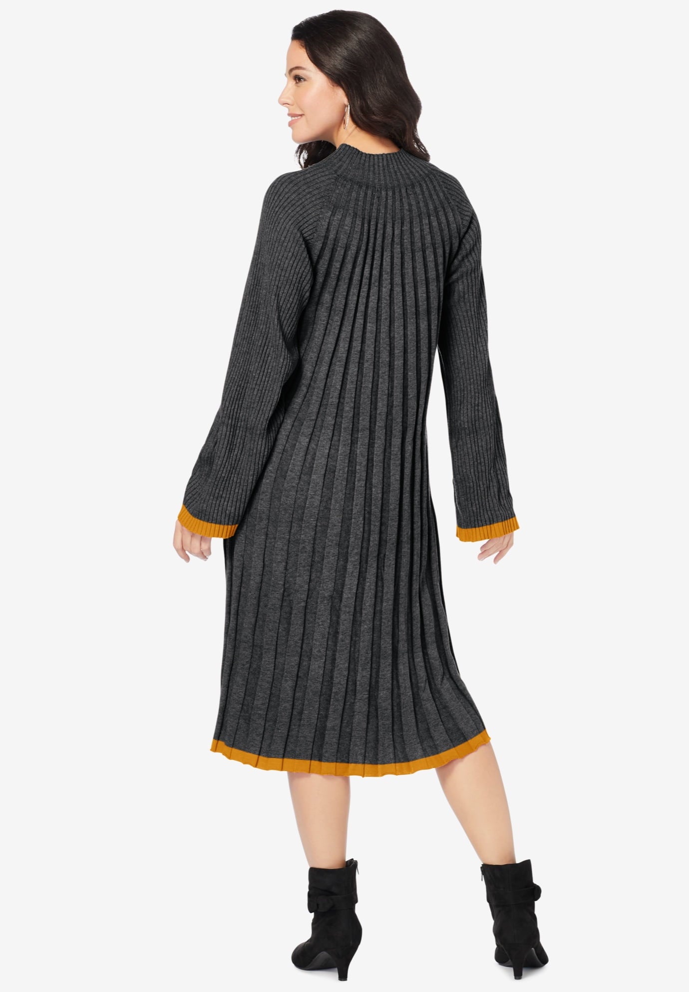 Roaman's Women's Plus Size Swing Sweater Dress Mock Turtleneck Wide Sleeves - image 3 of 5