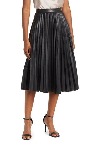 LUCY PARIS Faux Leather Pleated Midi Skirt, Main, color, BLACK