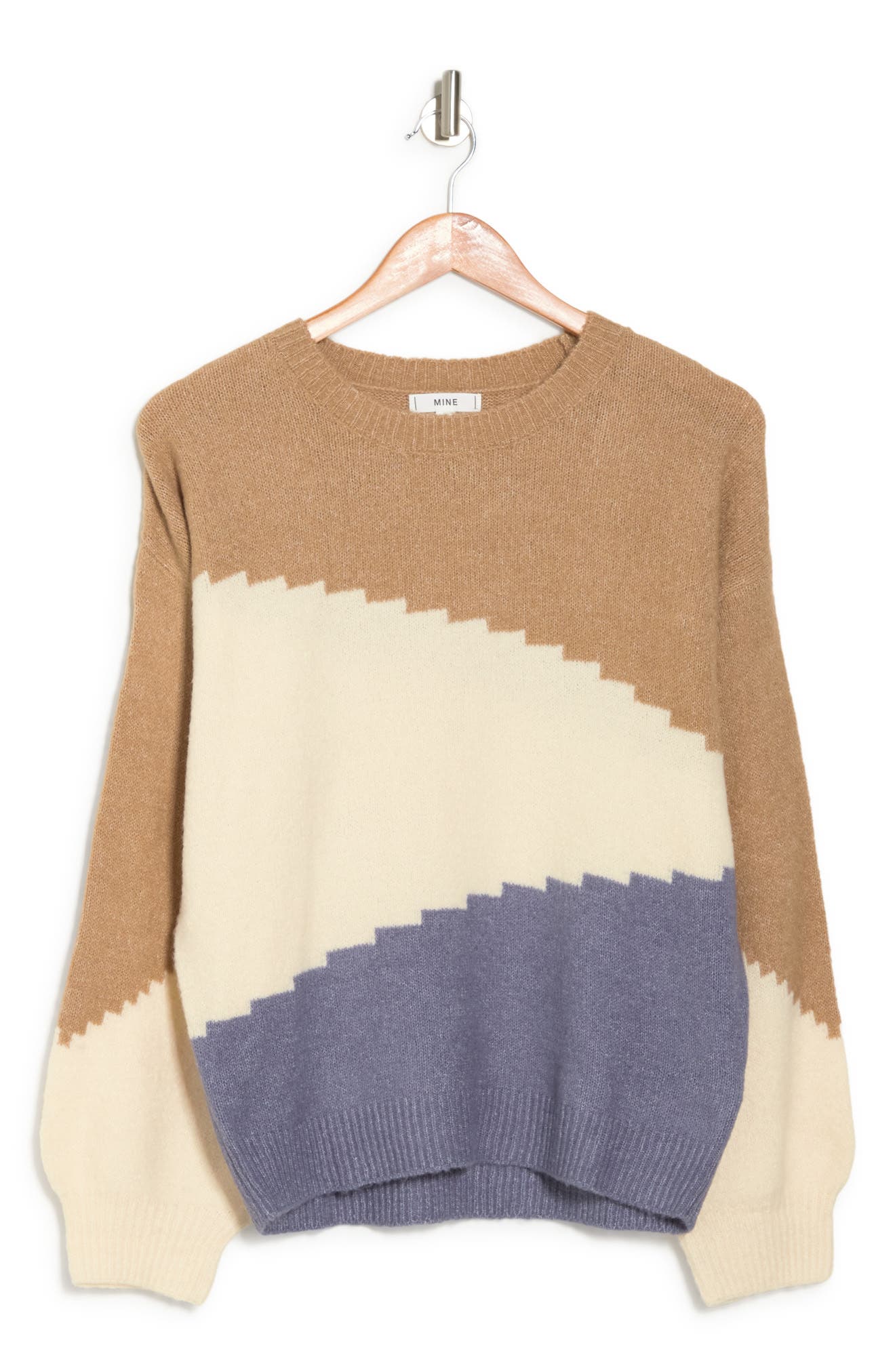 BLU PEPPER Etched Colorblock Sweater, Main, color, KHAKI MULTI