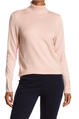 JOSEPH A Turtleneck Button Sleeve Pullover Sweater, Main, color, ROSE QUARTZ