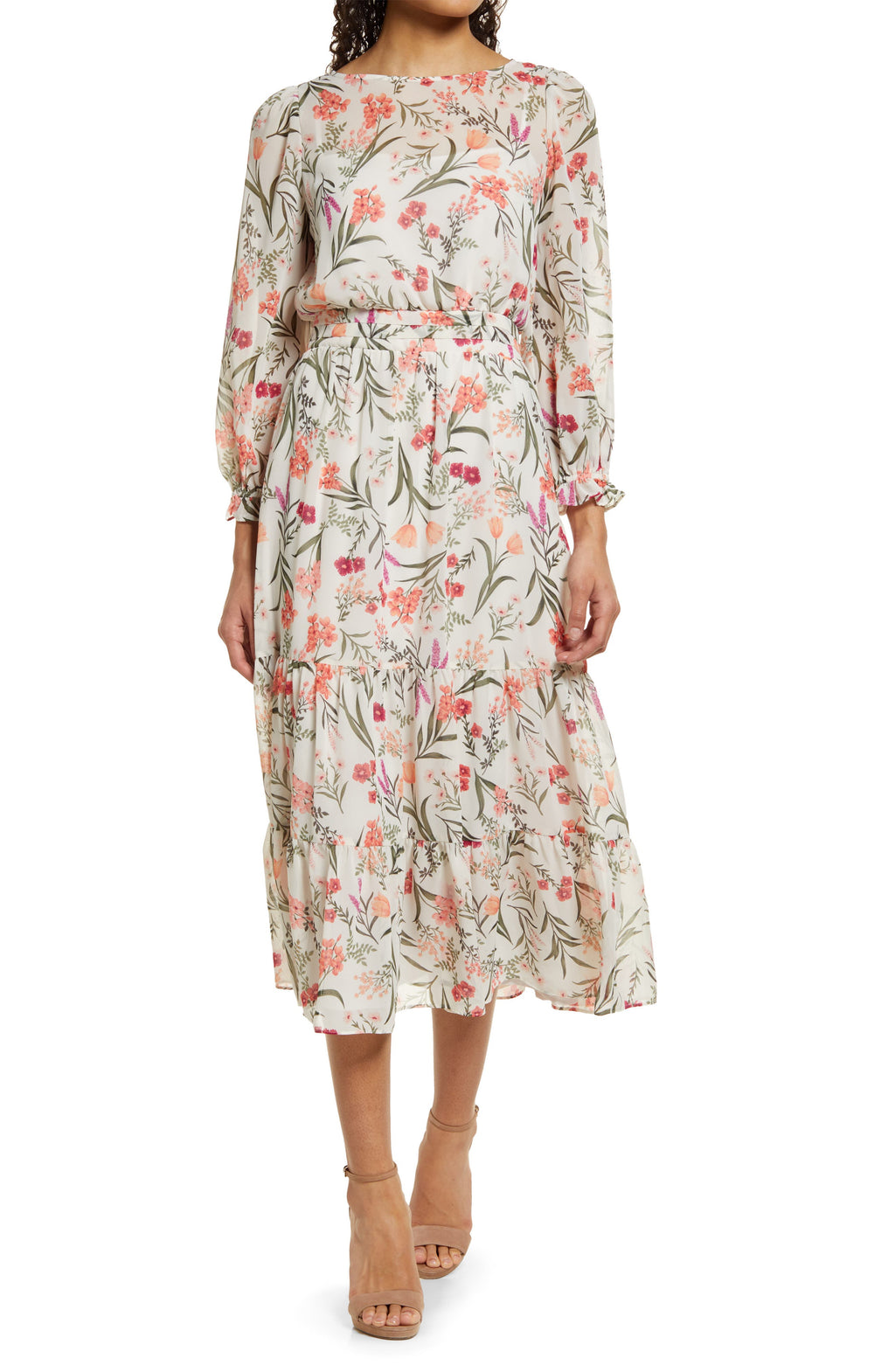 ELIZA J Floral Long Sleeve Midi Dress, Main, color, PINK