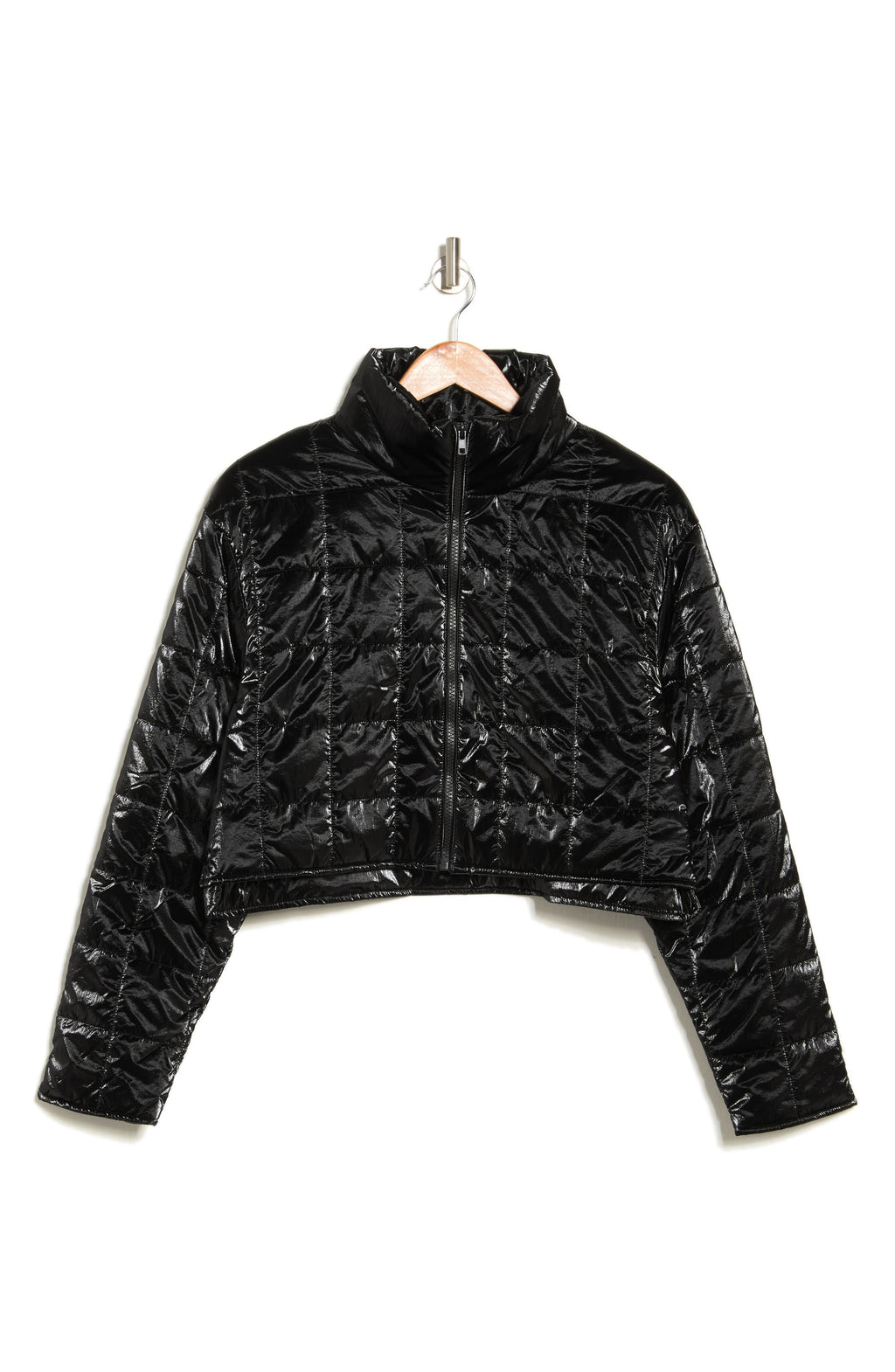ELODIE Metallic Crop Quilted Jacket, Alternate, color, BLACK