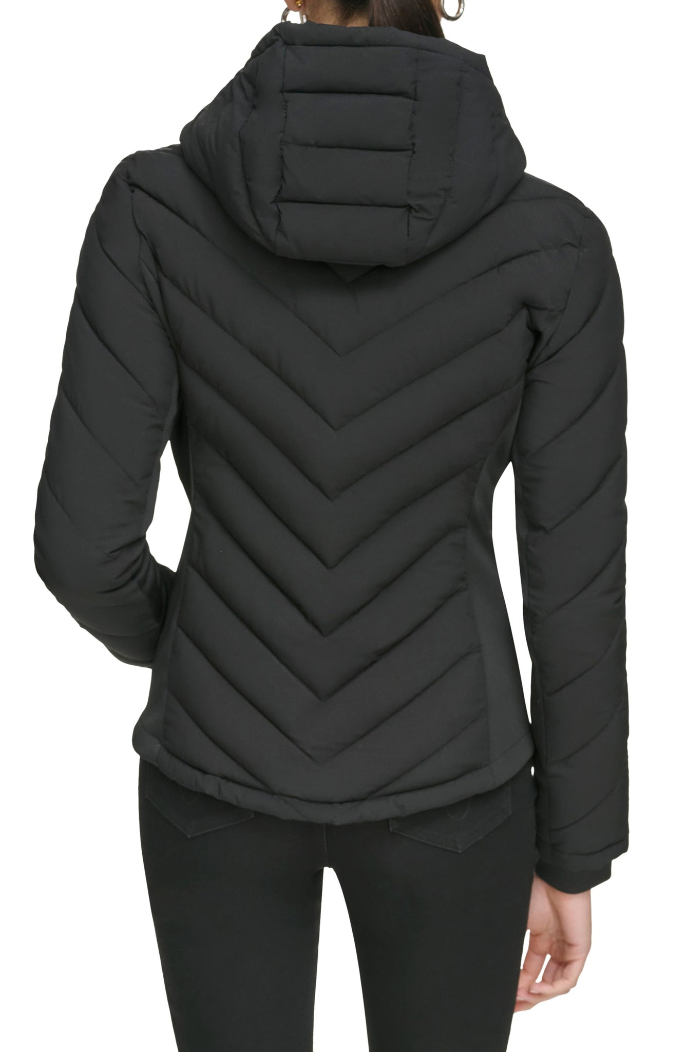 Calvin Klein Packable Chevron Quilt Scuba Puffer Jacket, Alternate, color, BLACK