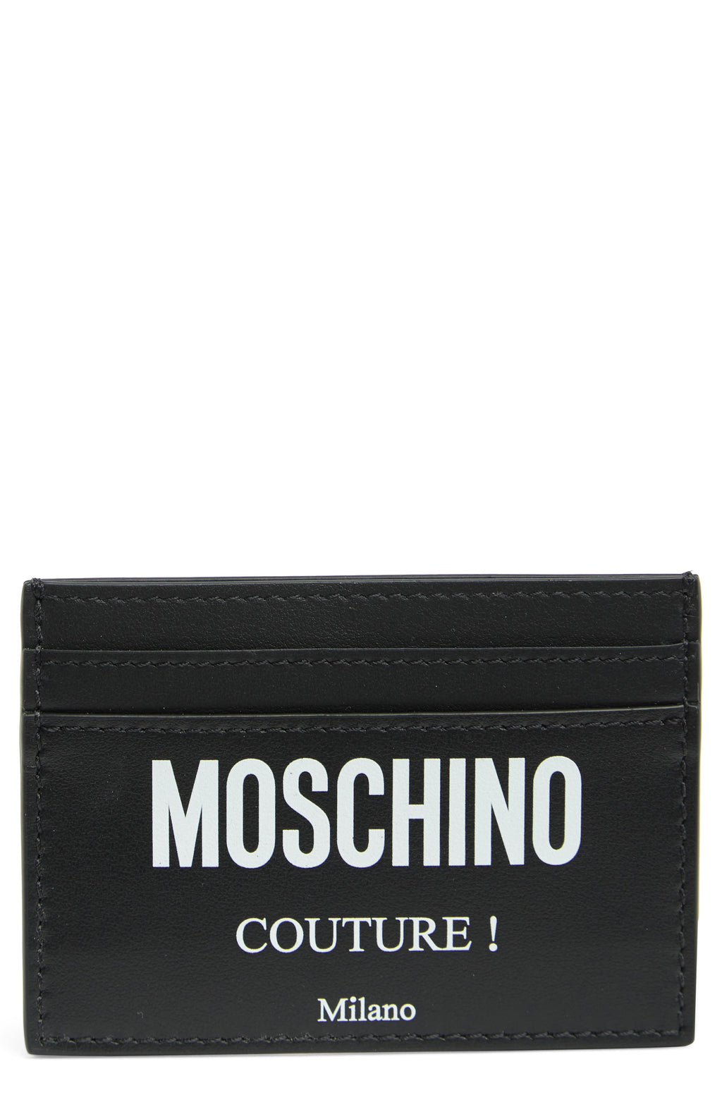 MOSCHINO Leather Card Case, Main, color, BLACK