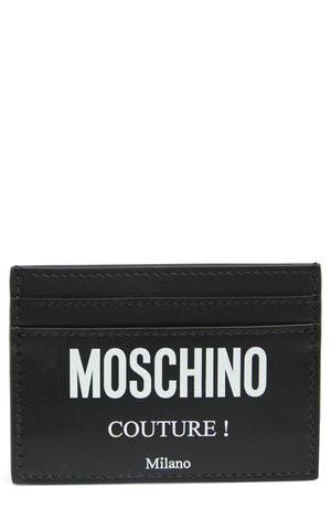 MOSCHINO Leather Card Case, Main, color, BLACK