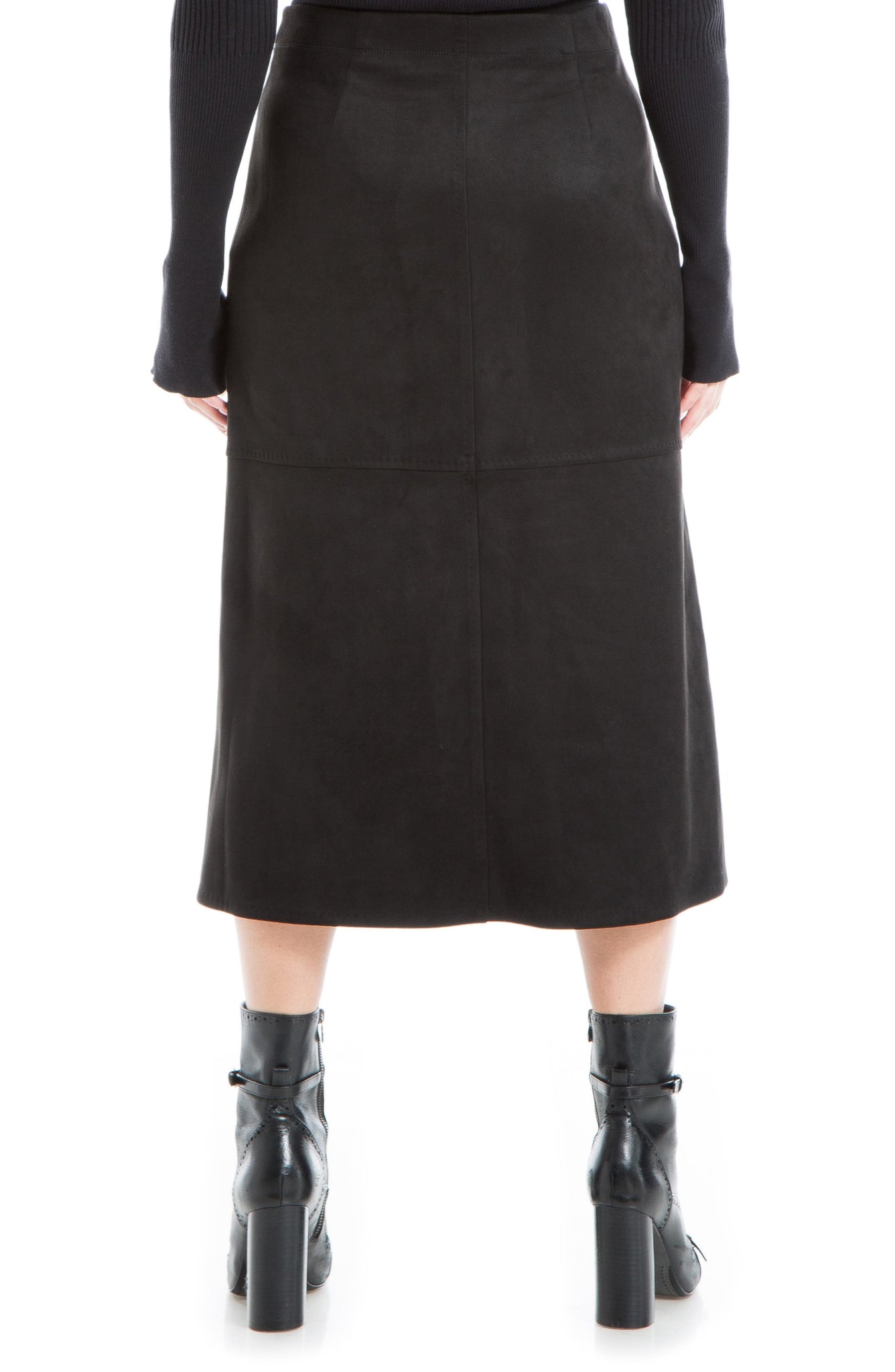 MAXSTUDIO Faux Suede A-Line Midi Skirt, Main, color, BLACK