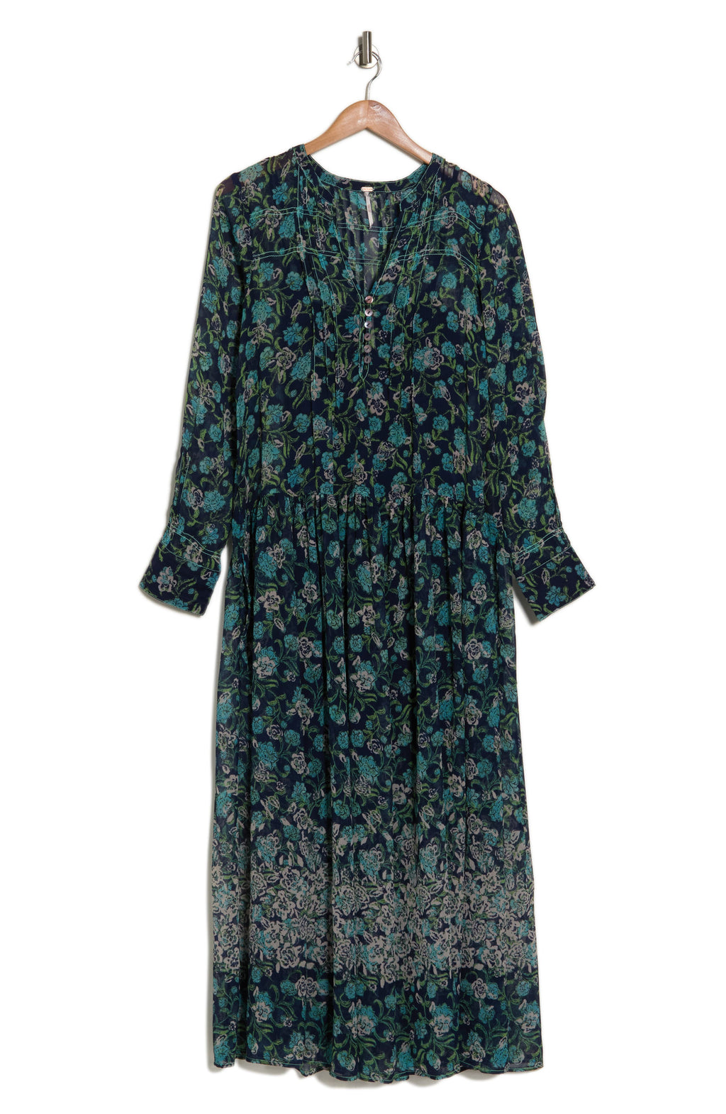 Free People See It Through Floral Long Sleeve Maxi Dress, Main, color, BLUE