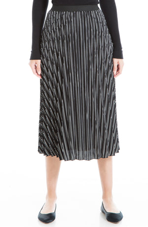 MAX STUDIO Pleated Midi Skirt, Main, color, BLACK/ IVORY STRIPE